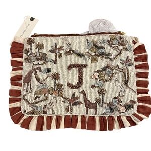Anthropologie beaded Monogram “J” clutch purse NWT